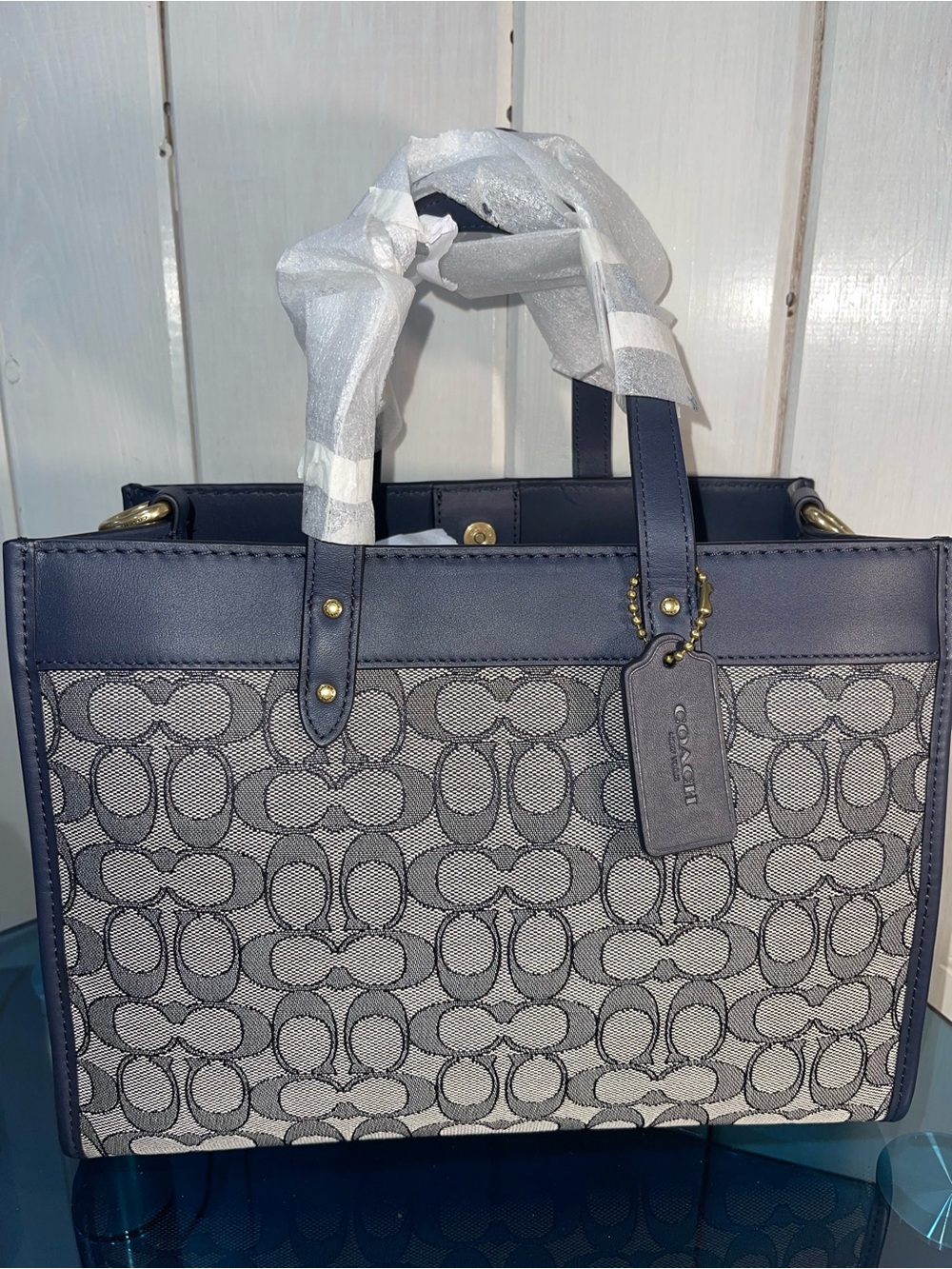 ❌ SOLD COACH Field Tote 30 In Signature Jacquard $395 C3282 MIDNIGHT NAVY NWT - Picture 7 of 10